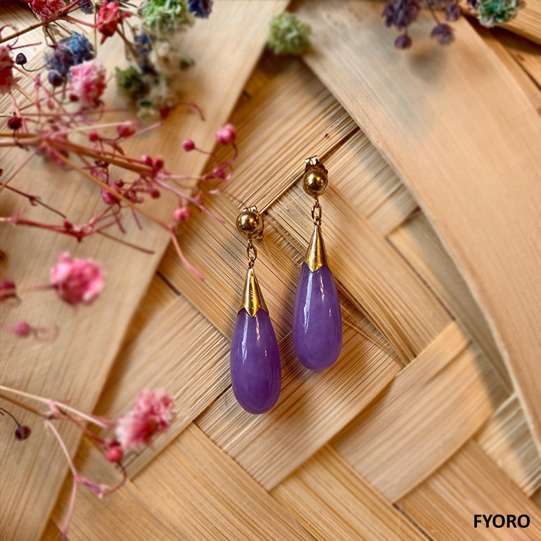 Lavender Jade Long Drop Earrings (with 14K Gold)