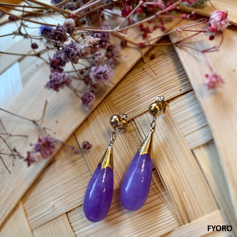 Lavender Jade Long Drop Earrings (with 14K Gold)