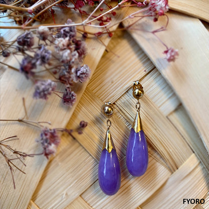 Lavender Jade Long Drop Earrings (with 14K Gold)