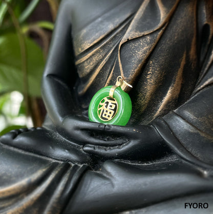 Lantau Zhong Jade Fu Fuku Fortune Pendant (with 14K Gold)