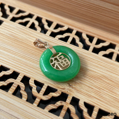 Lantau Zhong Jade Fu Fuku Fortune Pendant (with 14K Gold)