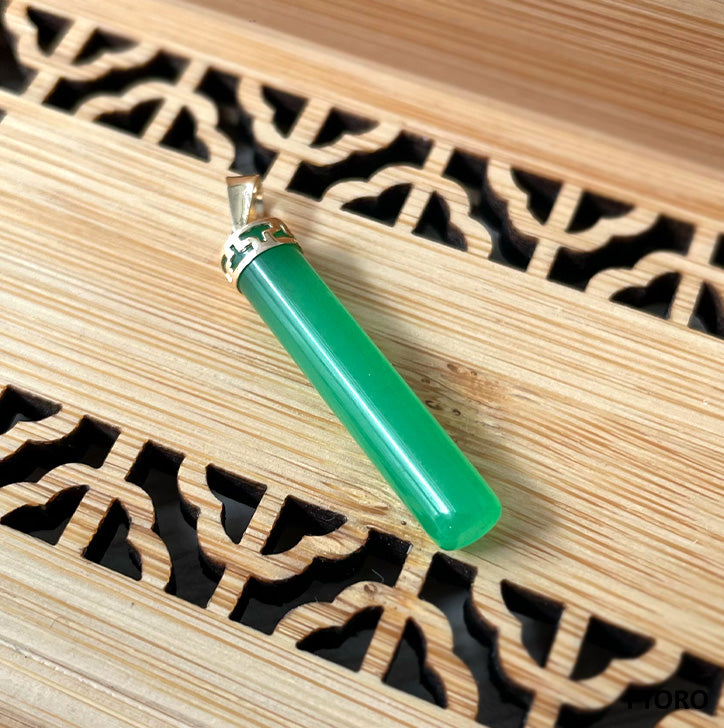 Jade Stem Drop Pendant (with 14K Yellow Gold)