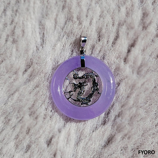 Lantau (Purple) Jade Dragon Pendant (with 14K White Gold)