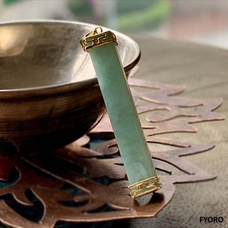 Square Pillar Spring A Jade Pendant (with 14K Yellow Gold)