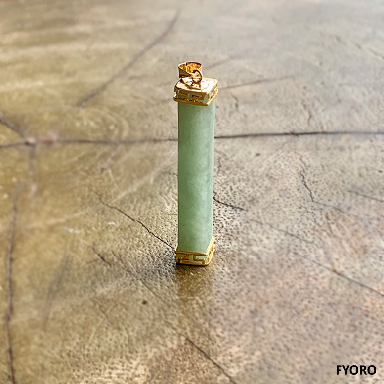 Square Pillar Spring A Jade Pendant (with 14K Yellow Gold)