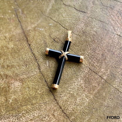 Xi'an Onyx Cross Pendant with 14K Gold