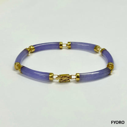 Fu Fuku Fortune (Purple) Jade Bracelet (with 14K Gold)