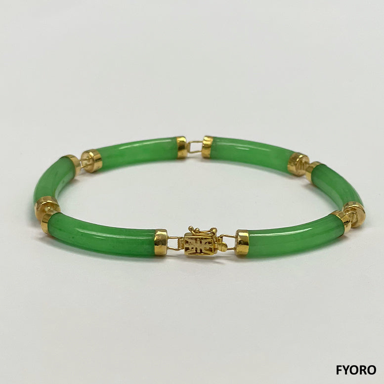 Fu Fuku Fortune Jade Bracelet (with 14K Yellow Gold)