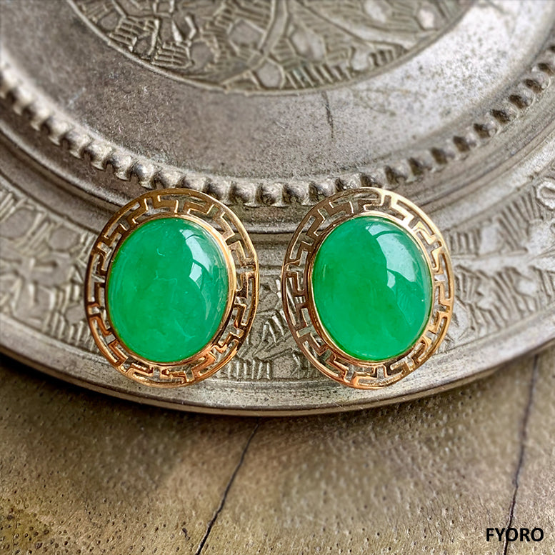 GORGEOUS 14K YELLOW buying GOLD JADE EARRINGS