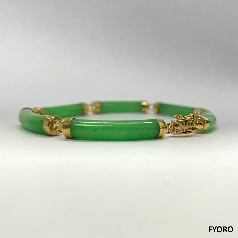 Fu Fuku Fortune Jade Bracelet (with 14K Yellow Gold)