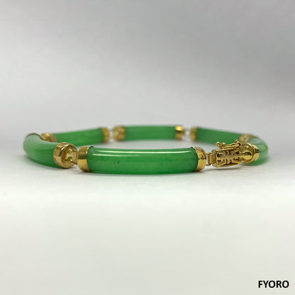 Fu Fuku Fortune Jade Bracelet (with 14K Yellow Gold)