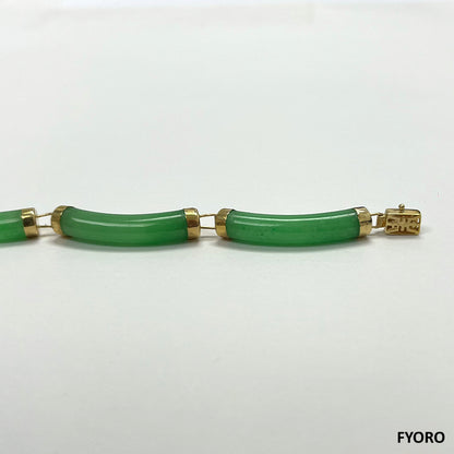 Fu Fuku Fortune Jade Bracelet (with 14K Yellow Gold)