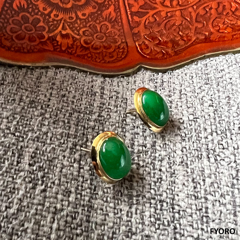 Qīng Zhong Jade Earrings (with 14K Gold)