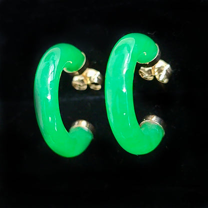 C-Hoop Jade Earrings (With 14K Yellow Gold)