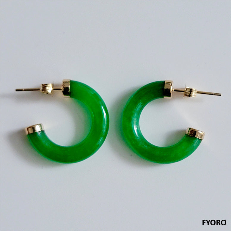 C-Hoop Jade Earrings (With 14K Yellow Gold)