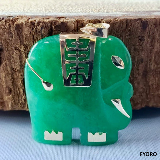 Shanghainese Jade Elephant Pendant (with 14K Yellow Gold)