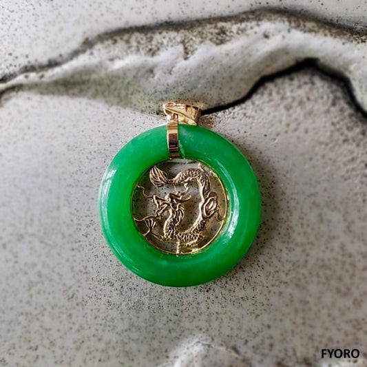 Lantau Jade Dragon Pendant (with 14K Yellow Gold)