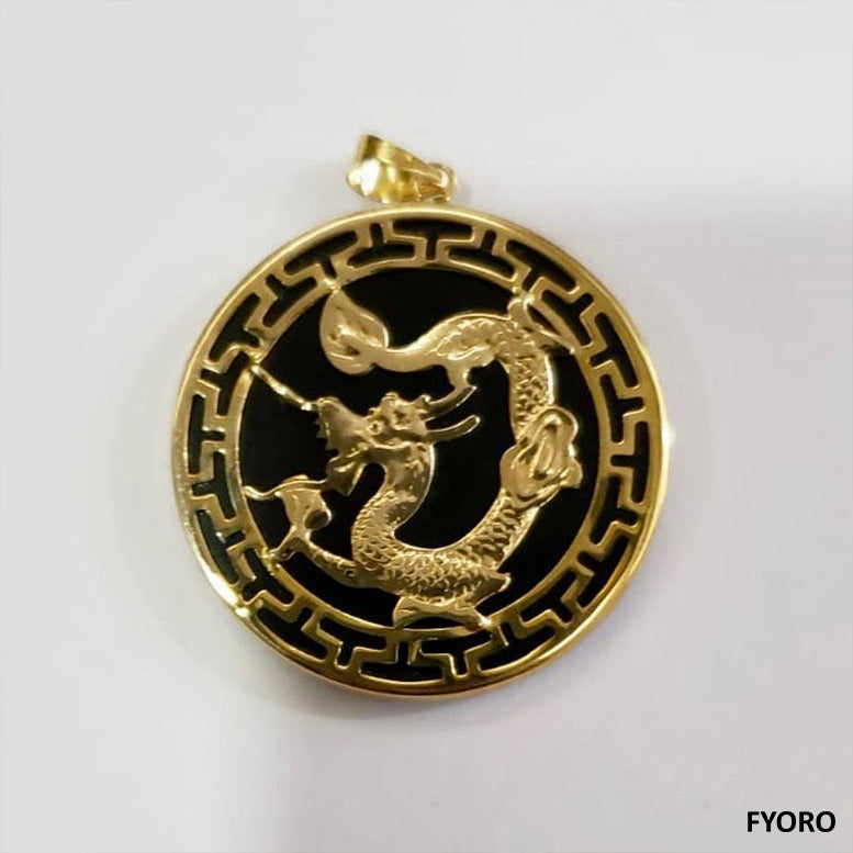 Kowloon Onyx Dragon Pendant (with 14K Yellow Gold)