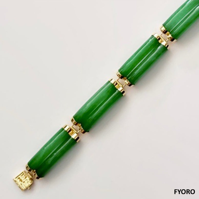 Double Fu Fuku Fortune Jade Bracelet (with 14K Gold)