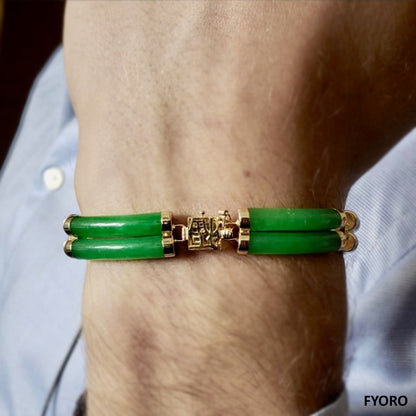 Double Fu Fuku Fortune Jade Bracelet (with 14K Gold)