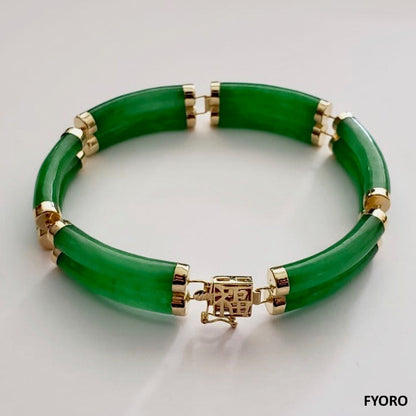 Double Fu Fuku Fortune Jade Bracelet (with 14K Gold)