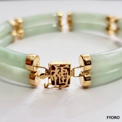 Double Fu Fuku Fortune Spring A Jade Bracelet (with 14K Yellow Gold)