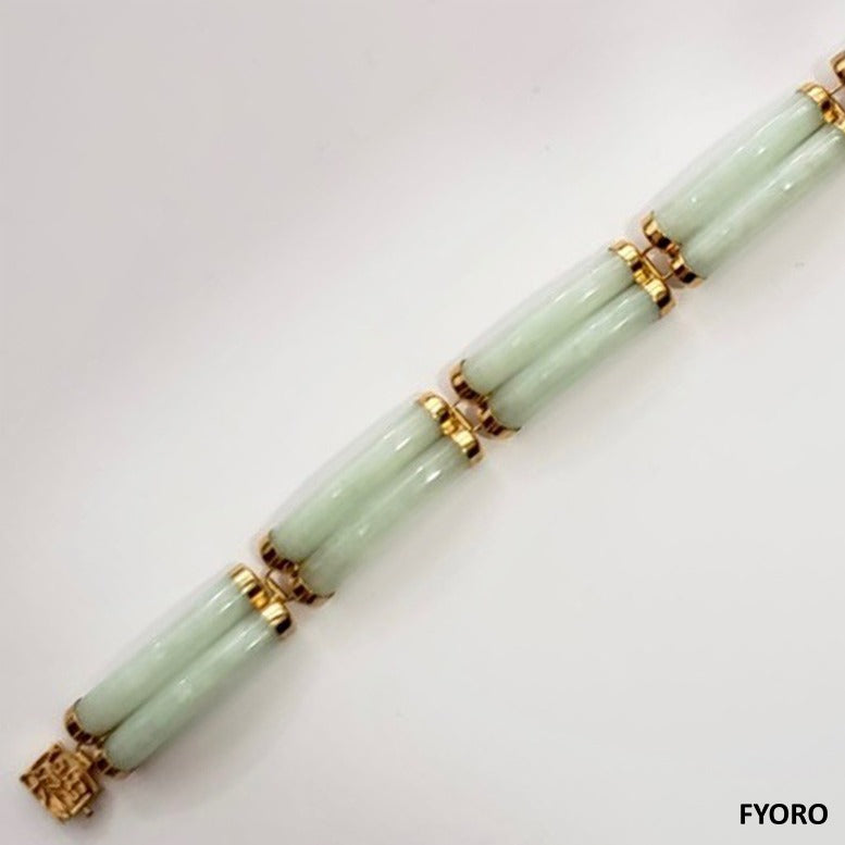 Double Fu Fuku Fortune Spring A Jade Bracelet (with 14K Yellow Gold)