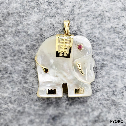 Shanghainese White Pearl Elephant Pendant (with 14K Yellow Gold)