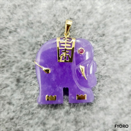 Shanghainese (Purple) Jade Elephant Pendant (with 14K Yellow Gold)