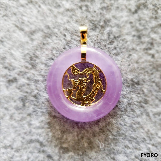 Lantau (Purple) Jade Dragon Pendant (with 14K Yellow Gold)