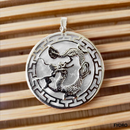 Kowloon White MOP Dragon Pendant (with 14K Yellow Gold)