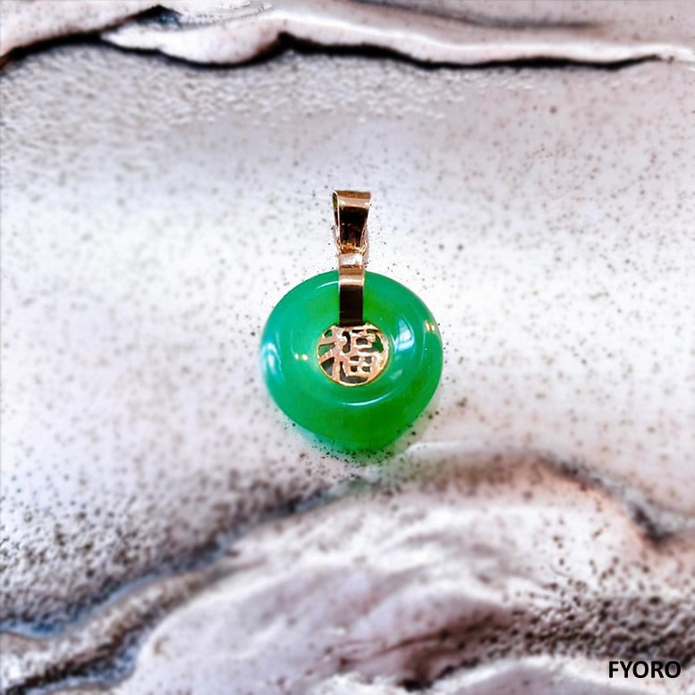 Lantau Xiao Jade Fu Fuku Fortune Pendant (with 14K Yellow Gold)