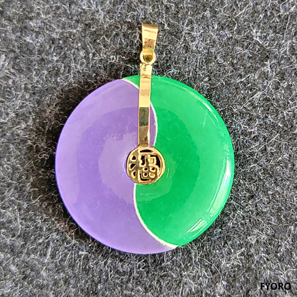 Yin and Yang (Purple) Jade/Jade Fortune Pendant with 14K Yellow Gold