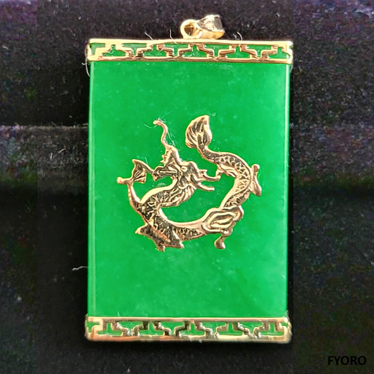 Tai Locket Jade Dragon Pendant (with 14K Yellow Gold)