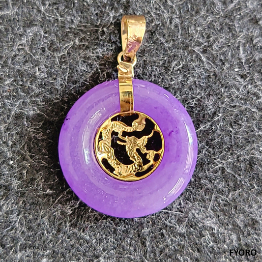 Lantau Zhong (Purple) Jade Dragon Pendant with 14K Yellow Gold