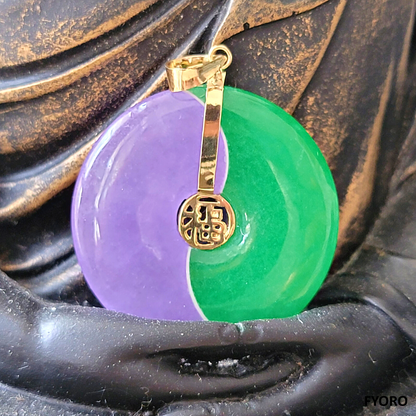 Yin and Yang (Purple) Jade/Jade Fortune Pendant with 14K Yellow Gold